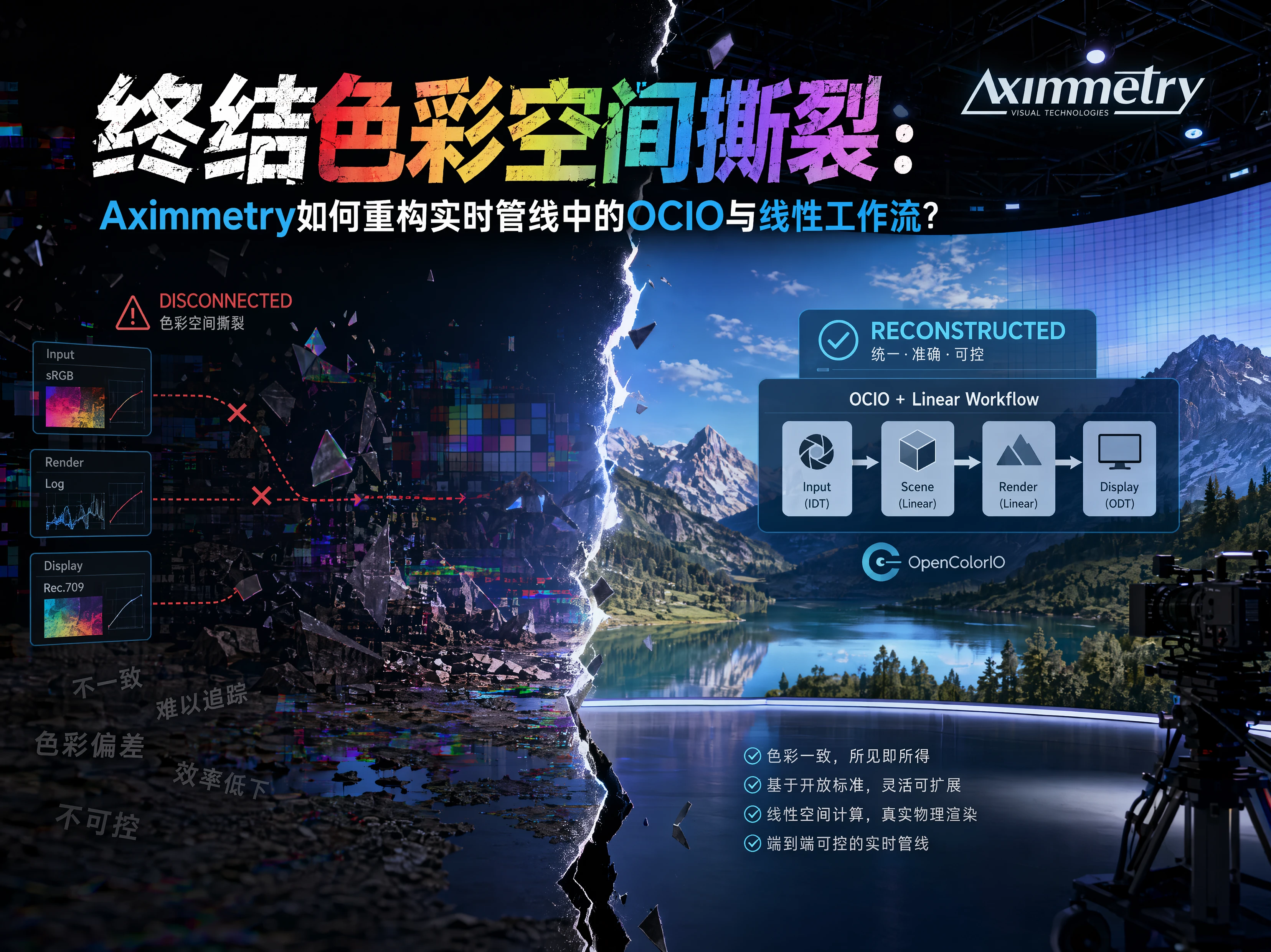 终结色彩空间撕裂：Aximmetry如何重构实时管线中的OCIO与线性工作流？