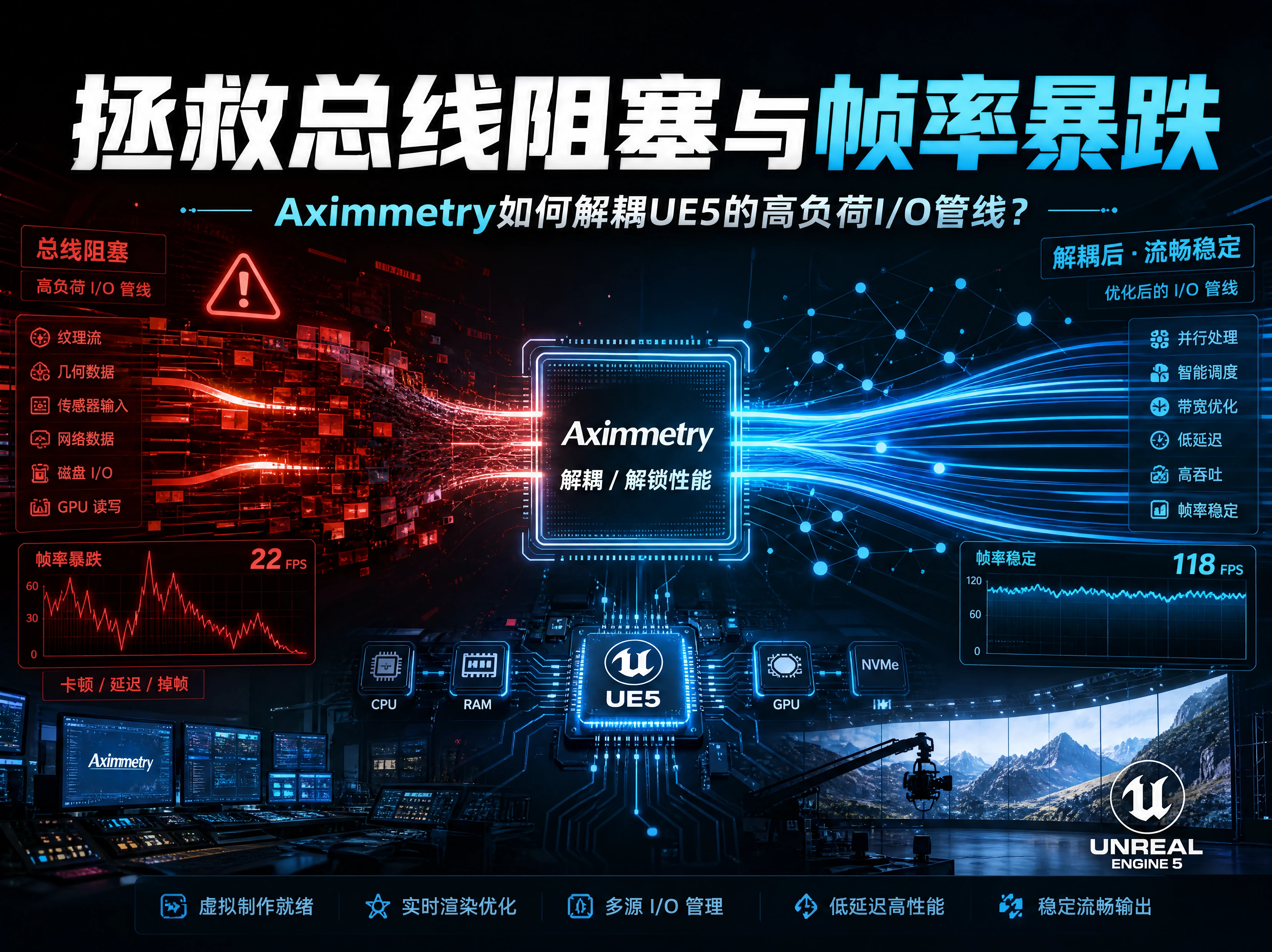 拯救总线阻塞与帧率暴跌：Aximmetry如何解耦UE5的高负荷I/O管线？