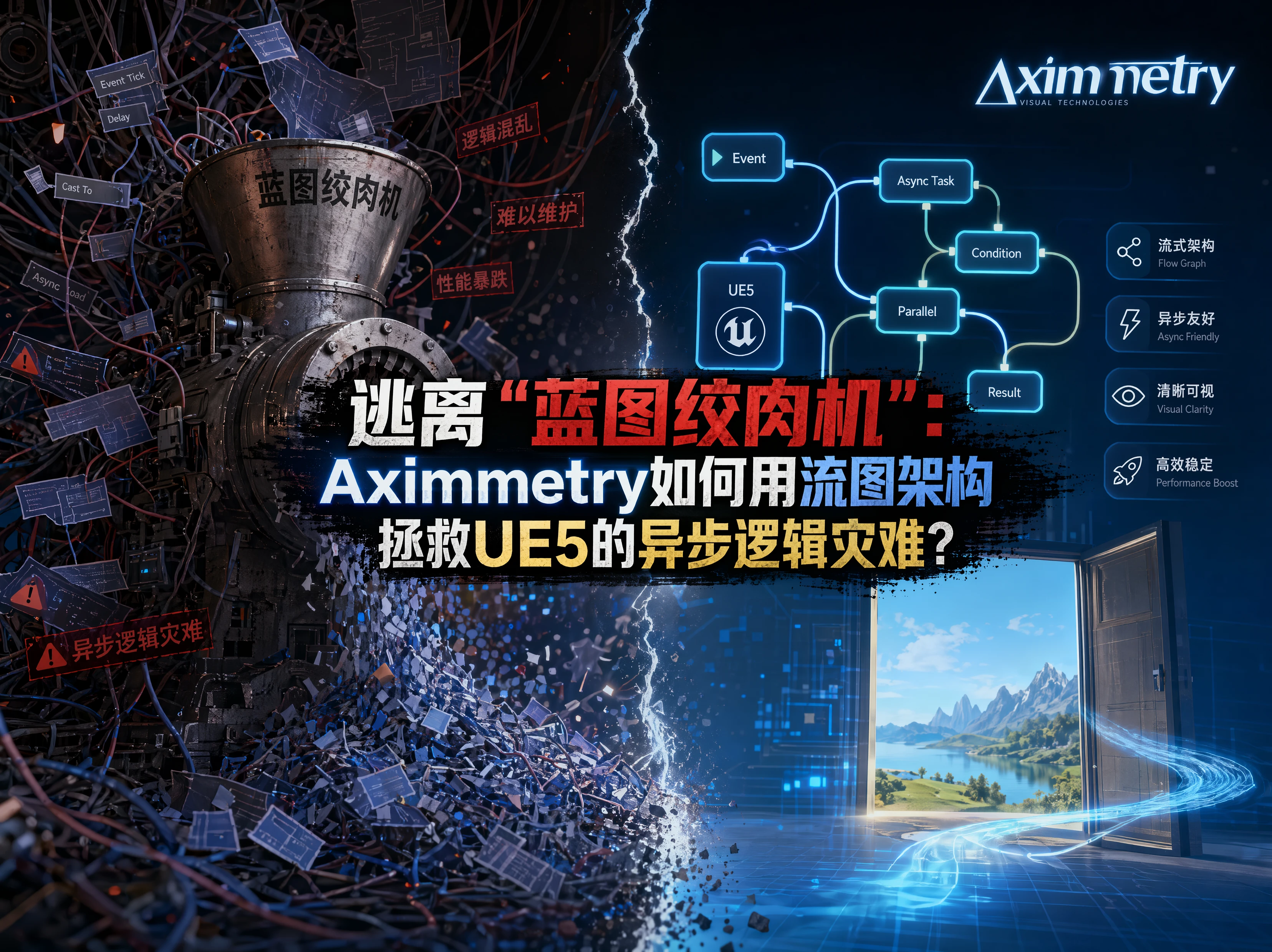 逃离“蓝图绞肉机”：Aximmetry如何用流图架构拯救UE5的异步逻辑灾难？