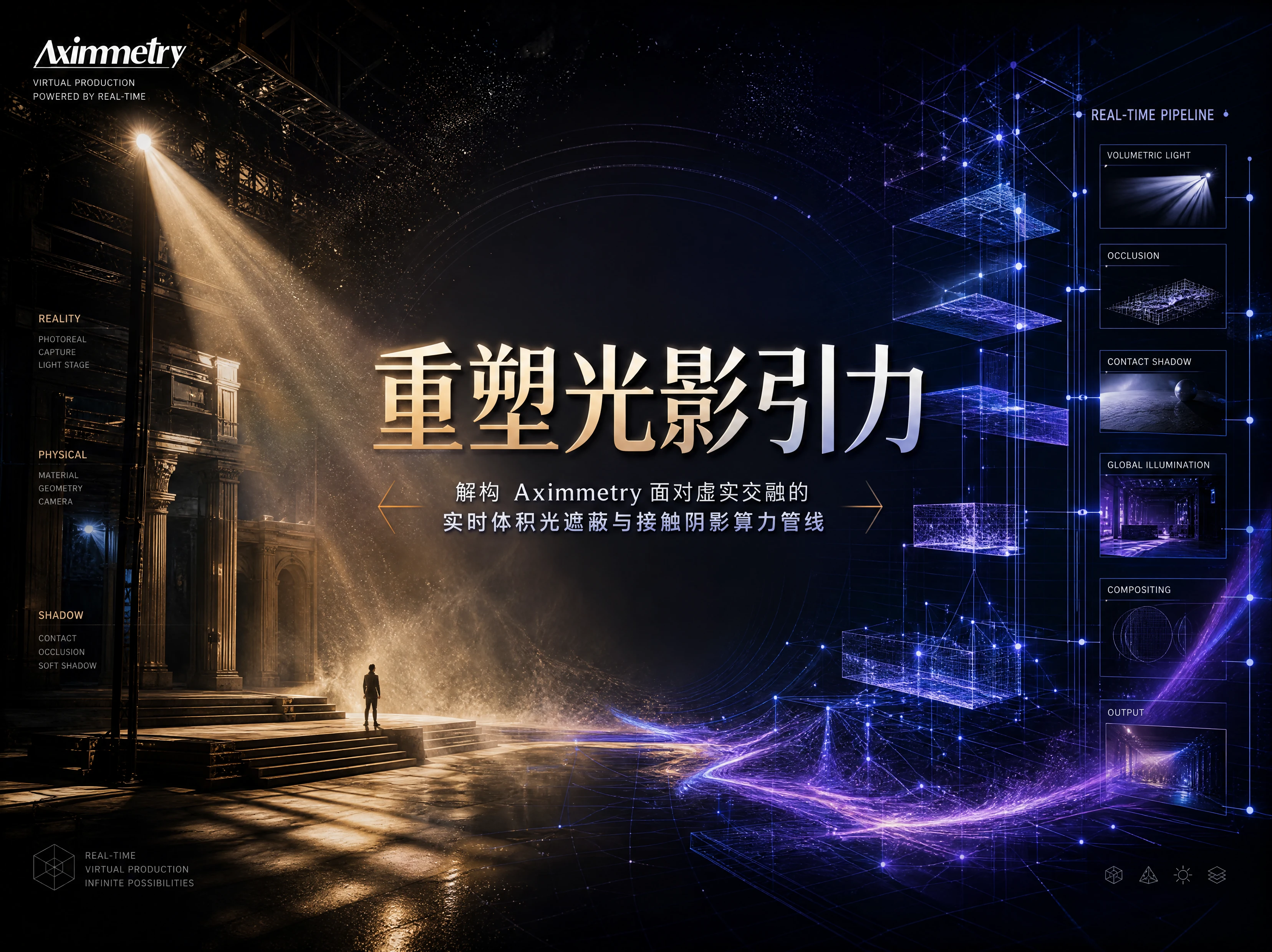 重塑光影引力：解构 Aximmetry 面对虚实交融的实时体积光遮蔽与接触阴影算力管线