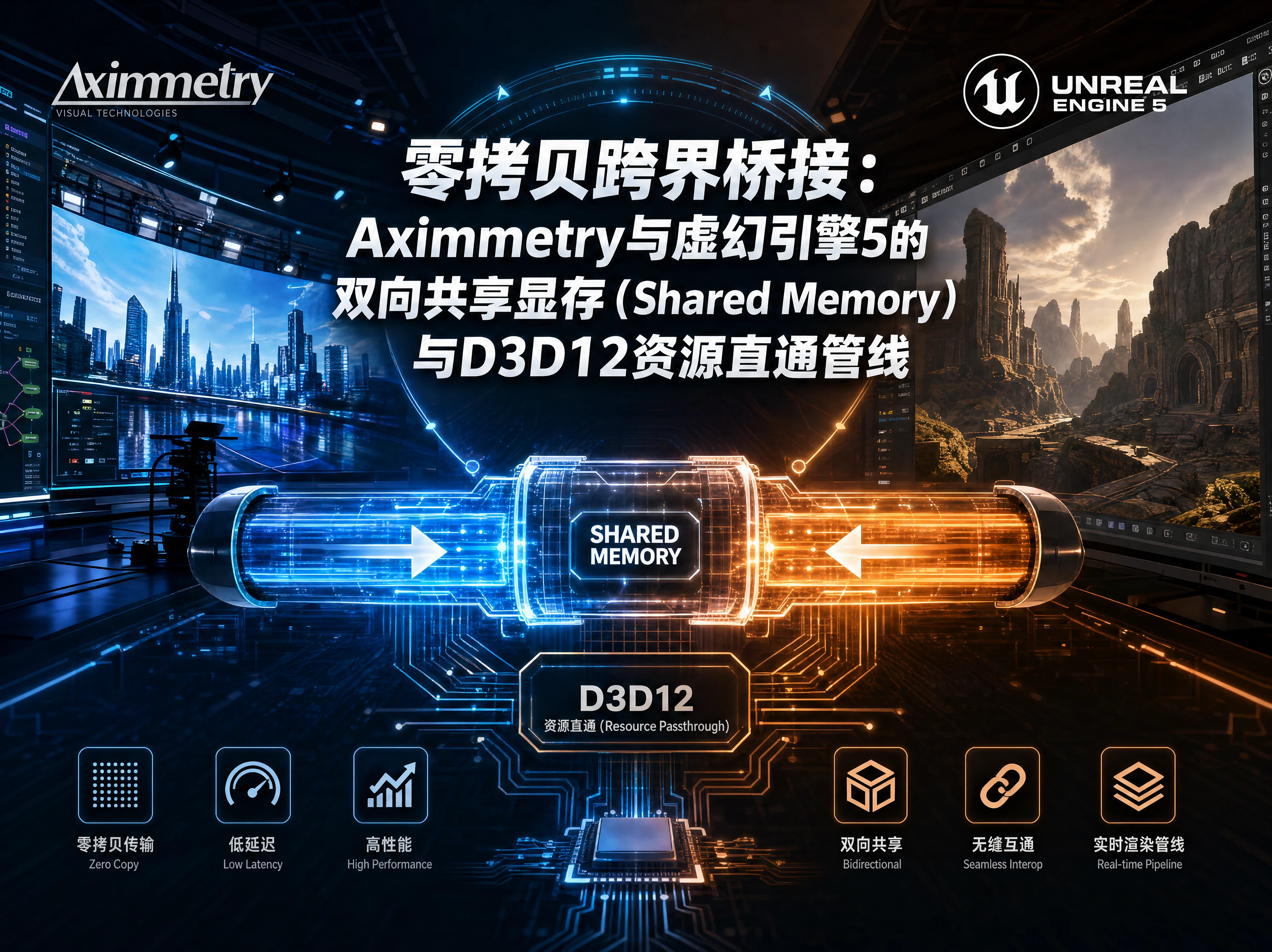 零拷贝跨界桥接：Aximmetry与虚幻引擎5的双向共享显存（Shared Memory）与D3D12资源直通管线